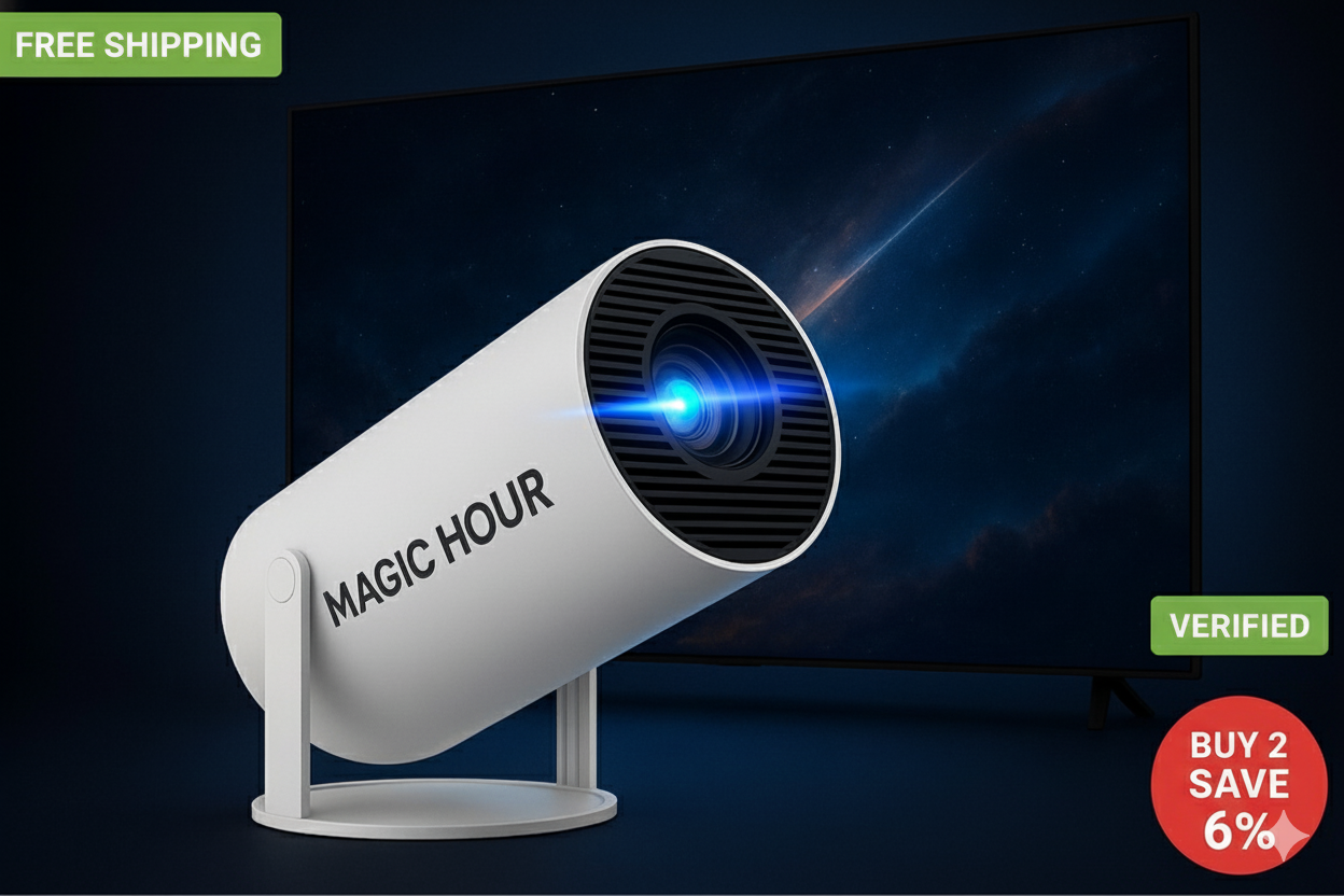 4k 180 Rotation Portable Projector, Android Wifi Bluetooth-Compatible Projector with Remote Control and Power Cable for Phone / PC / TV / Laptop / HDMI